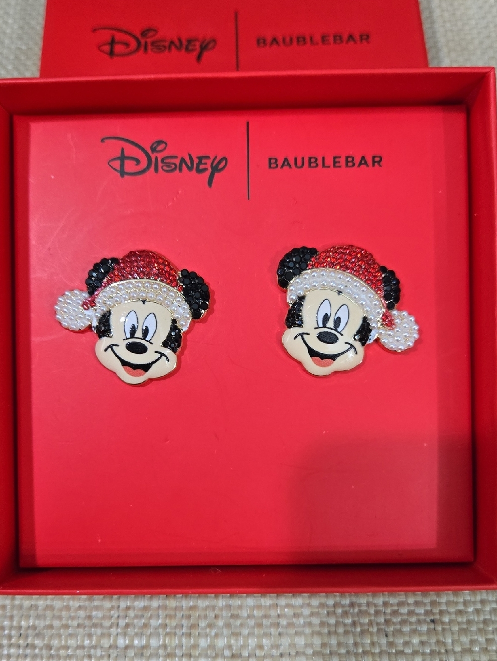 SALE! BaubleBar Red Black White Mickey Mouse Santa Stud Earrings